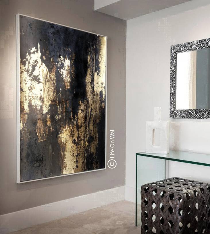 Brown Handmade Gold Modern Abstract Canvas Wall Art KUH78